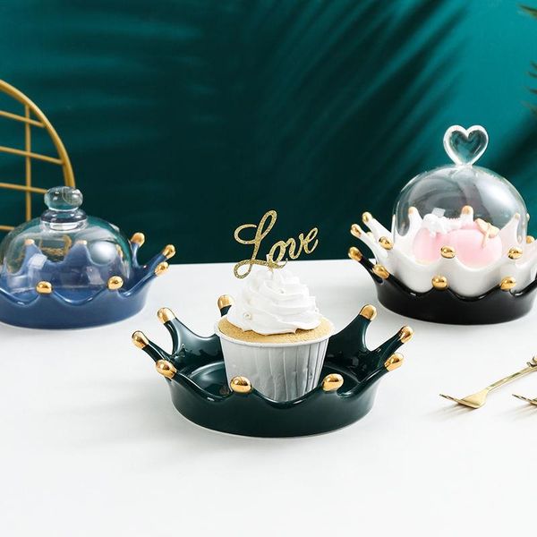

dishes & plates fruit tray, candy creative glass cover cake tray with lid stand