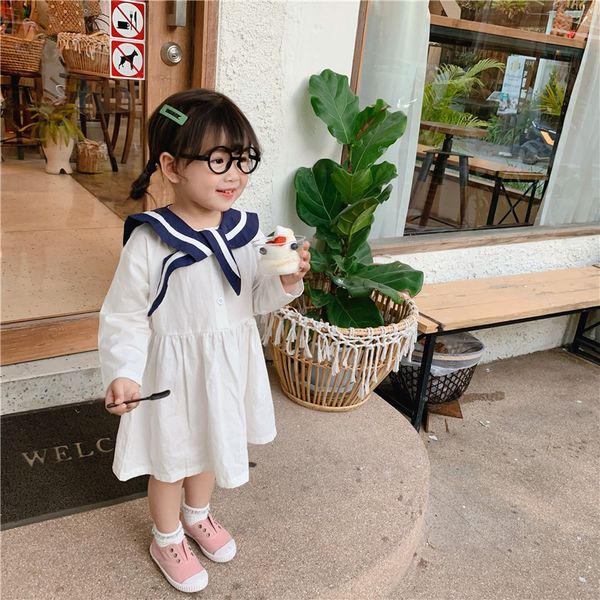 

girls dresses cotton casual full solid sailor collar dress korean lovely sweet dress, Red;yellow