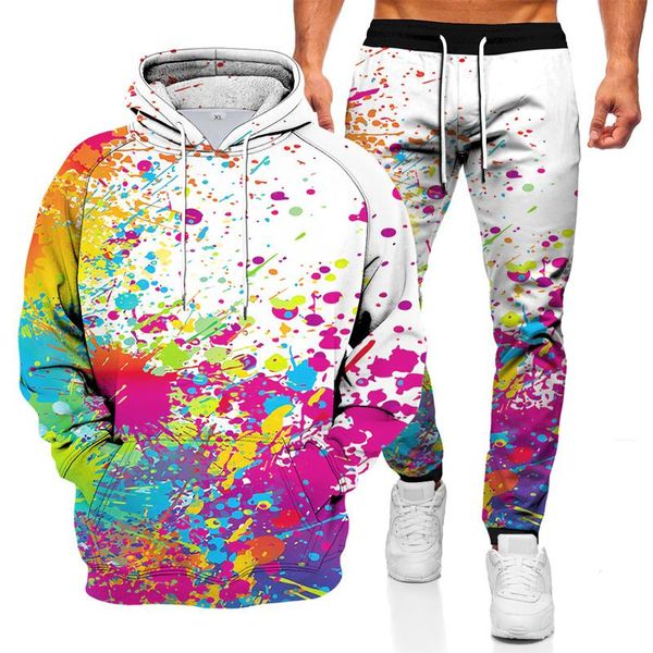 

men's tracksuits and women's hooded sweater + sweatpants suit fashion street hip-hop loose casual splash ink gradient 3d printed s, Gray