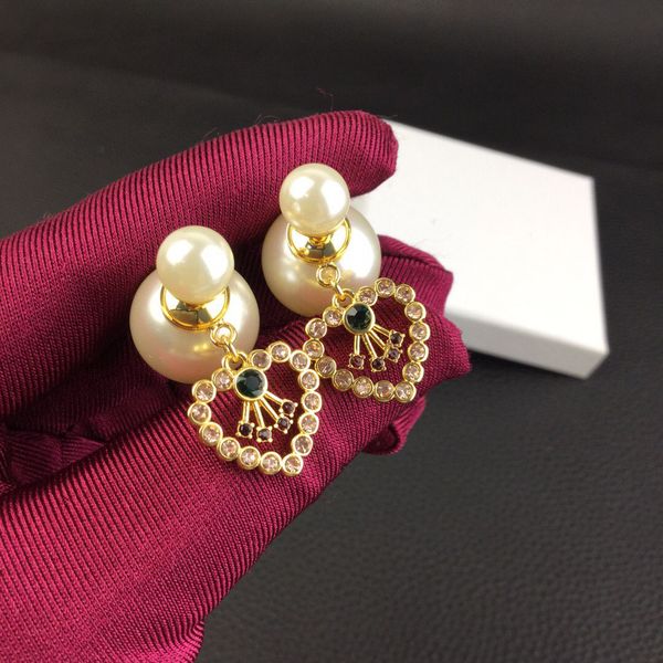

2021 pearl letter stud earrings hollow ladies designer gift with box, Golden;silver
