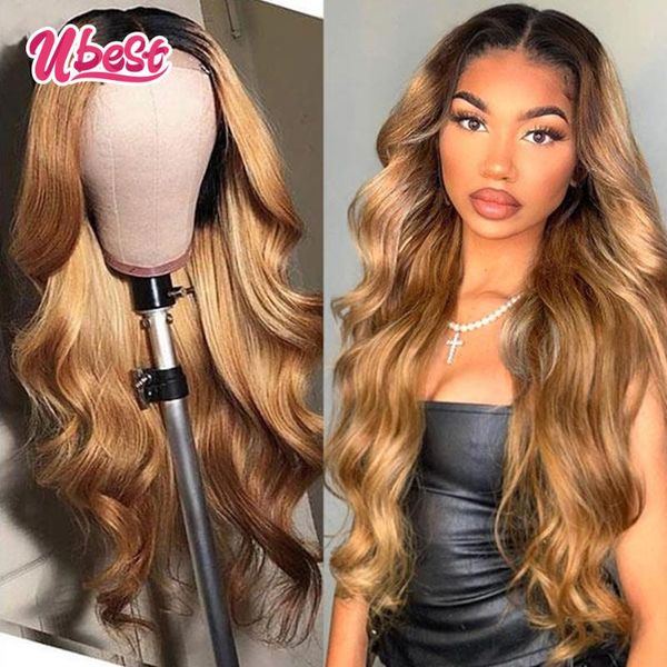 

lace wigs u t1b 27 long 30" body wave virgin human hair malaysian 13x4 hd transparent front wig pre plucked whole sale, Black;brown
