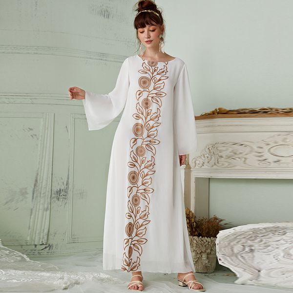 

chiffon embroidery muslim dress women eid mubarak abaya dubai hijab kaftan caftan islam turkish african dresses robe vestidos, Red