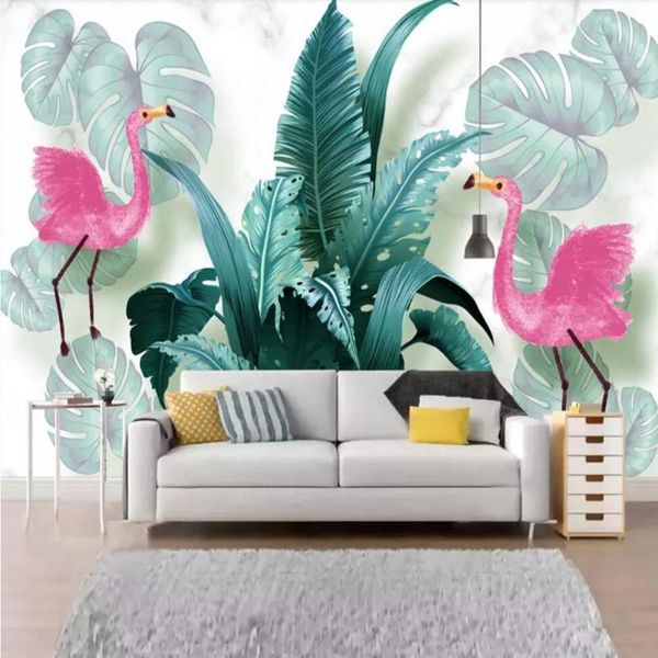 

wallpapers milofi custom 3d wallpaper mural hand-painted tropical plants flamingo living room bedroom background wall decoration painting w