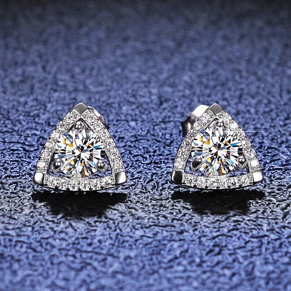 

cut diamond test past d color moissanite creative triangle earrings 925 sterling silver party jewelry, Golden;silver