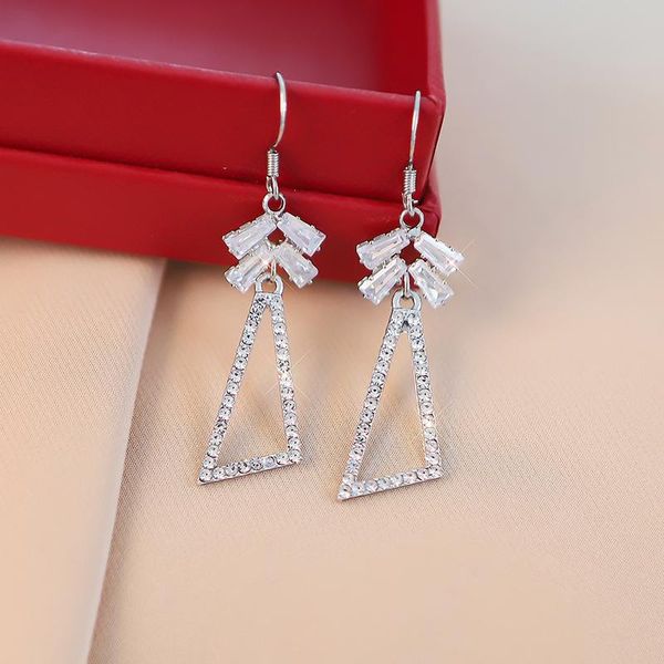 

dangle & chandelier geometric triangle zircon hanging earrings for women kolczyki classic crystal bride wedding long fashion jewelry, Silver