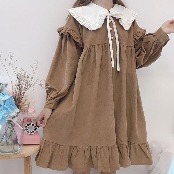 

autumn lolita dress tea party japan style kawaii girl navy collar daily gothic casual dresses, Black;gray