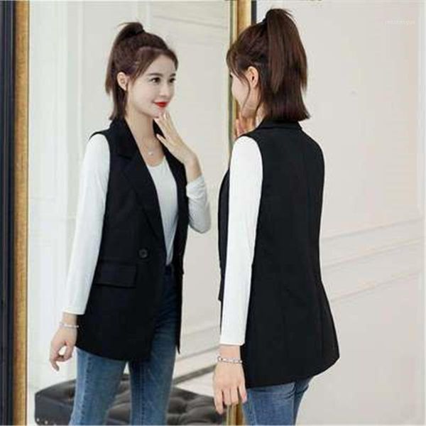 

women's vests 2021 spring autumn casual suit jacket vintage sleeveless jackets ladies vest coat female blazer, Black;white