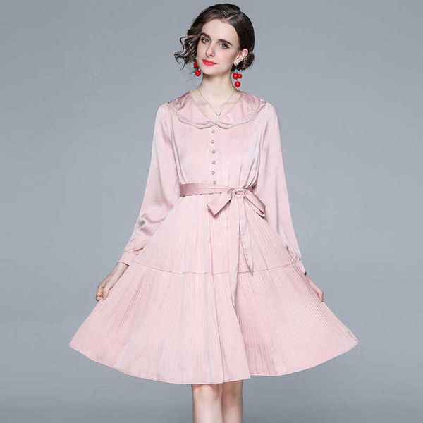 

women's baby collar nail bead long sleeve pink bridesmaid dress, White;black