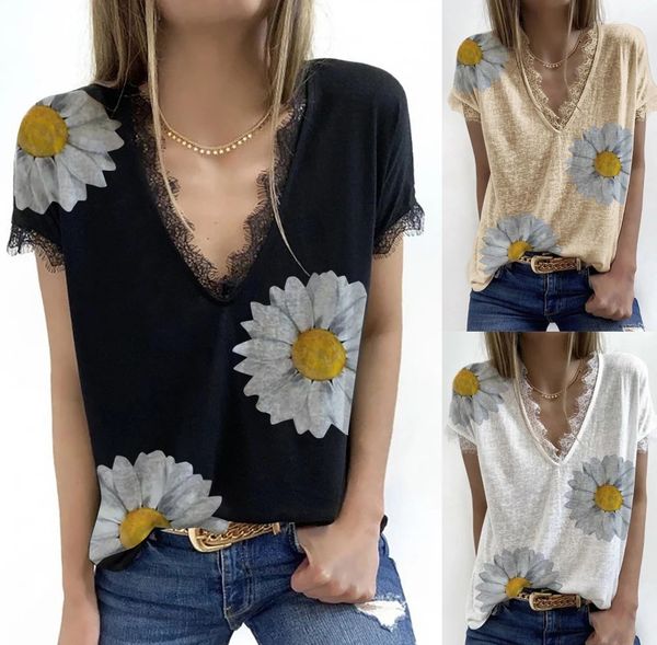 

fashion t shirt 2021 women's chrysanthemum lace, White