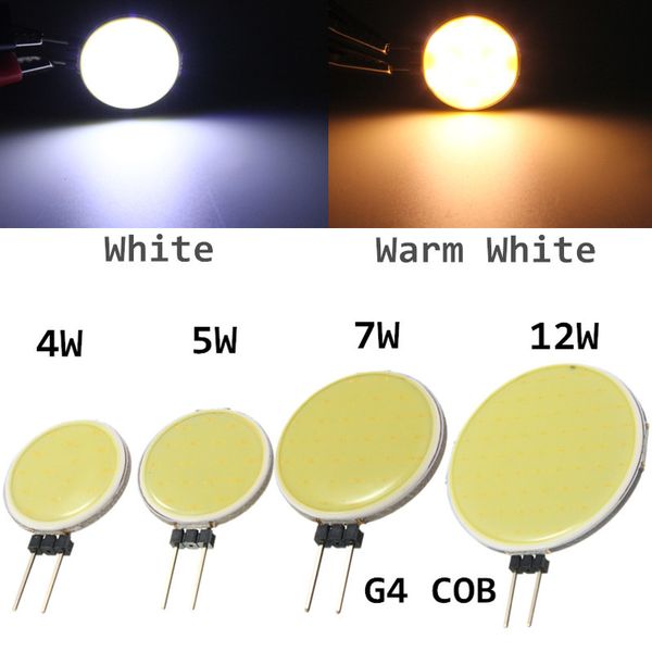 10 Stück 4 W/5 W/7 W/12 W DC12V LED G4 COB-Birne reines warmes Weiß 15 18 30 63 LED-Chips Ersetzen Sie Halogenlampen-Spot-Glühbirnen