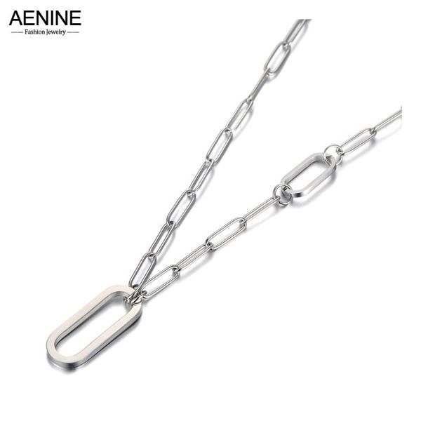 

chains aenine design stainless steel geometric charm chain link choker necklace hiphop/rock pendant for women an20210, Silver