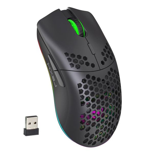 

mice hxsj 2.4ghz wireless gaming mouse rechargeable with rgb light effect 4 adjustable dpi hollowed-out honeycomb for pc