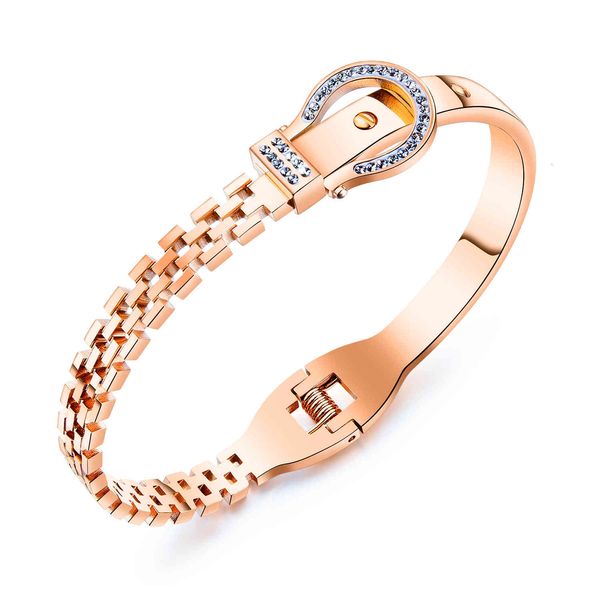 

japan and south korea net red hand ornament plated rose gold titanium steel women's bracelet niche design hollow out asymmetric for, Golden;silver