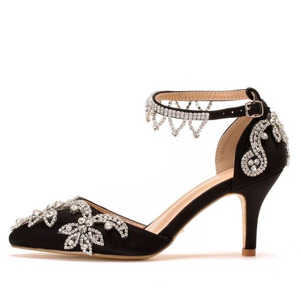 

sandals woman luxury diamond tassels high heels pumps wedding shoes bridal elegant ankle strap party sandals, Black