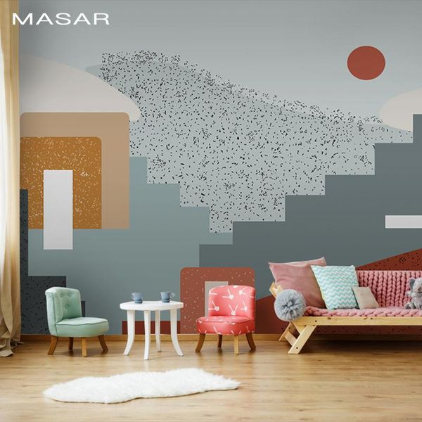 

wallpapers masar creative abstract staircase murals simple cartoon children's room kindergarten background wall paper small town
