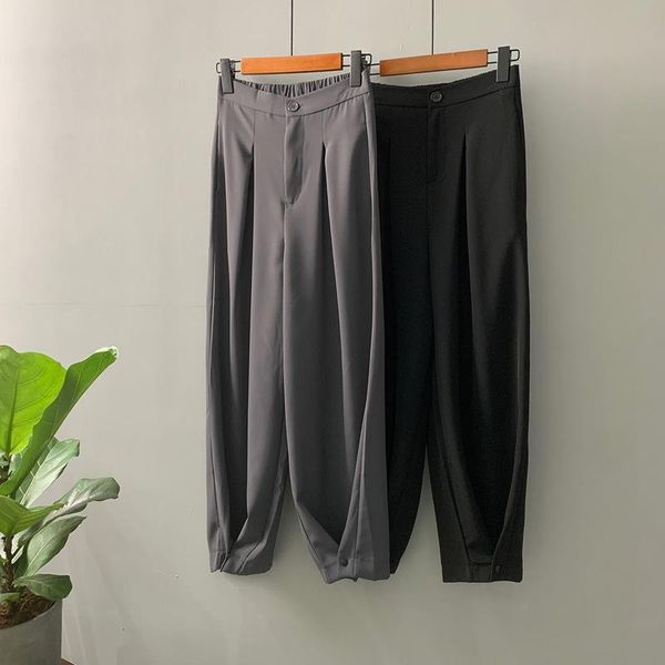 

women's pants & capris 2021 autumn high waist slim casual harem button loose ankle-length pockets cuffs spliced solid flat 0675, Black;white