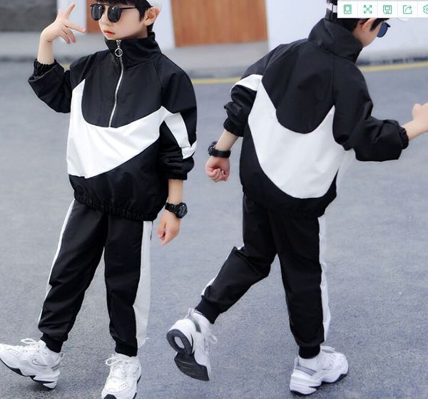 

autumn kids boys clothing sets 2 piece outfits super fashion pullover jacket coat + pants tracksuit casual suits,size 90-150cm, White