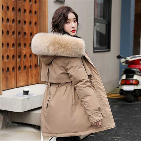 

winter coat women plus velvet parkas solid jackets casual korean fashion clothing high street hooded loose warm coats y598 211007, Black