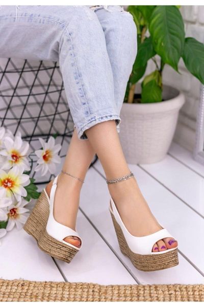 

women's white skin wedges sandals, Black