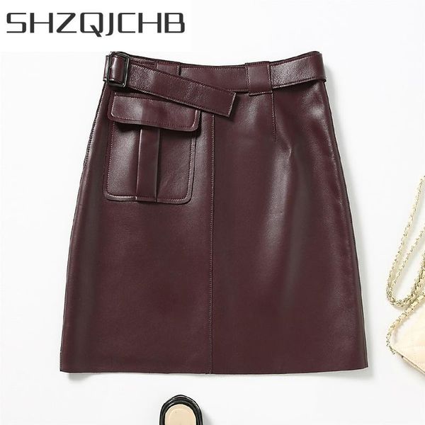 

genuine leather skirts womens 100% real sheepskin mini skirt elegant korean office clothes spring streetwear saia lwl, Black