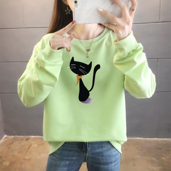 

cotton thin sweater student 2021 autumn korean loose large cartoon et female, Black