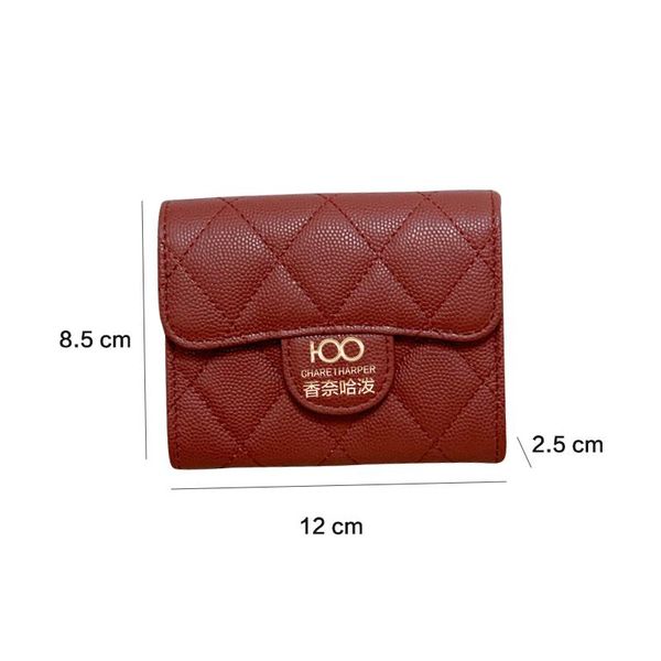 

leather folding pocket wallet short women's card integrated ultra-thin exquisite high-end high-capacity multi-card small fashion wallet, Red;black