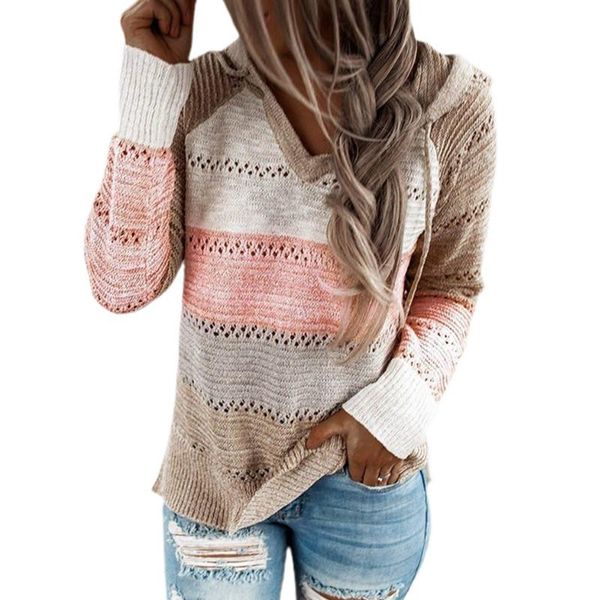 

women's sweaters women autumn spring hooded striped knitwear sweater 2021 fashion ladies casual street outfits pullover s-3xl, White;black