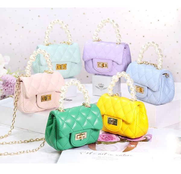 

fashion colorful princess handbags mini baby pearl shoulder bags small kids purses factory supply, Black