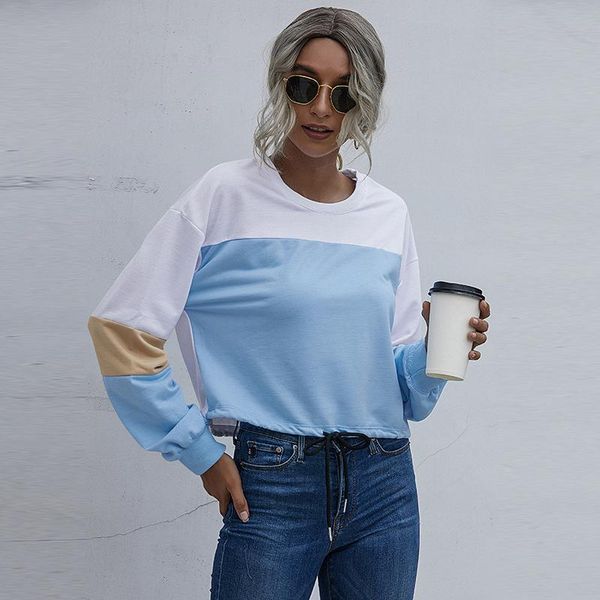 

women's hoodies & sweatshirts fall/winter fashion sweatshirt round neck stitching long-sleeved loose tie all-match en*, Black