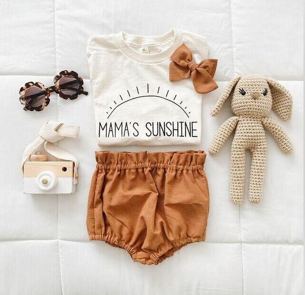 

clothing sets 2 pcs born summer outfits toddler infant girls letter print short sleeve round neck t-shirt + ruffle solid color shorts, White