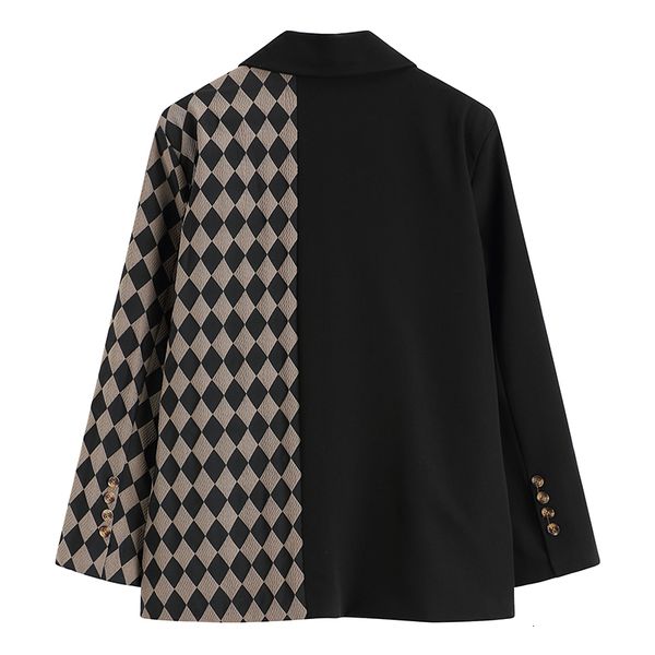 

blazers women of vintage black plaid sewing blazer lapel sleeve jacket spring tide coats, White;black