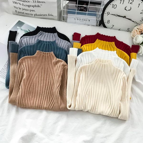 

women's sweaters gentle sweater 2021year stand collar knitwear autumn thin bottoming shirt slim long sleeve women, White;black
