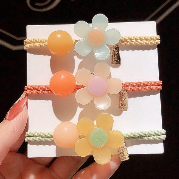 

tasteful style hair rope cute color ties for girls korean rubber band fresh flower bead tie headdress accessories, Slivery;white
