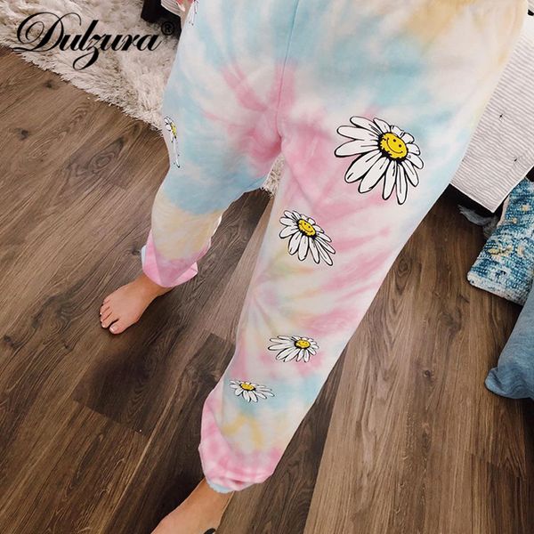 

dulzura tie dye chrysanthemum floral print women harem pants sweatpants high waist loose streetwear 2021 summer clothes casual, Black;white