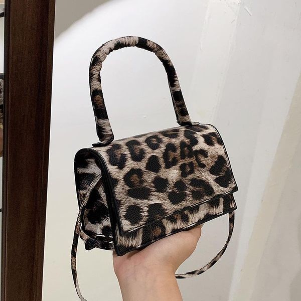 

2021 square summer leopard print portable small shoulder mini bag cow messenger simple new pulhq