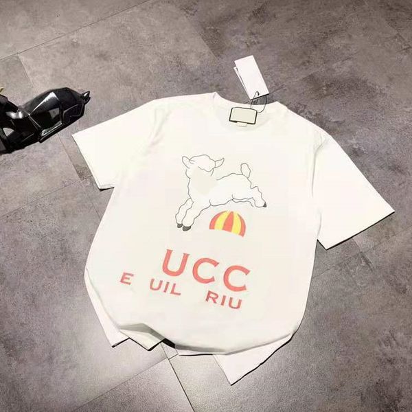 

t shirt 21 spring and summer fashion br gujia cartoon lamb print simple lines fresh breathable couple short sleeves, White