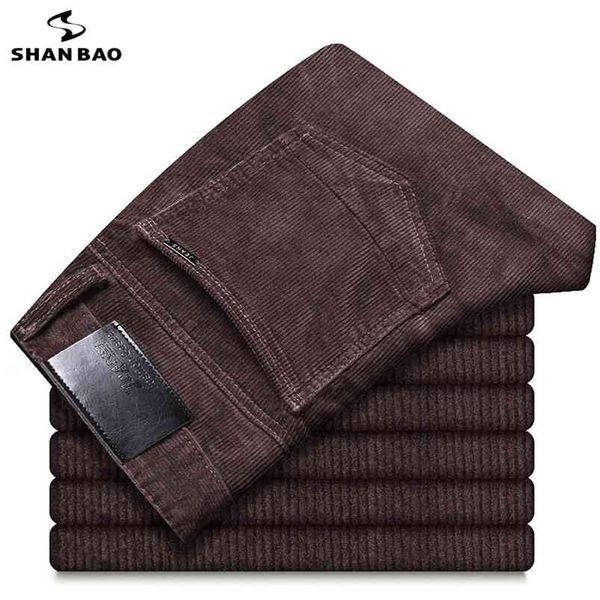 Shan bao corduroy confortável algodão em linha reta calças casuais outono / inverno vestuário de marca de negócios homens cabidos 210715