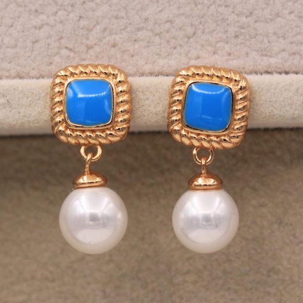 

stud trendy blue pearl earrings gold plated copper earring for women fashion jewelry accessories wedding gift, Golden;silver