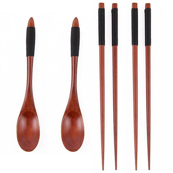 

dinnerware sets 4 pcs/set wooden flatware kits japanese style sushi chopsticks soup spoon tableware kitchen accessories
