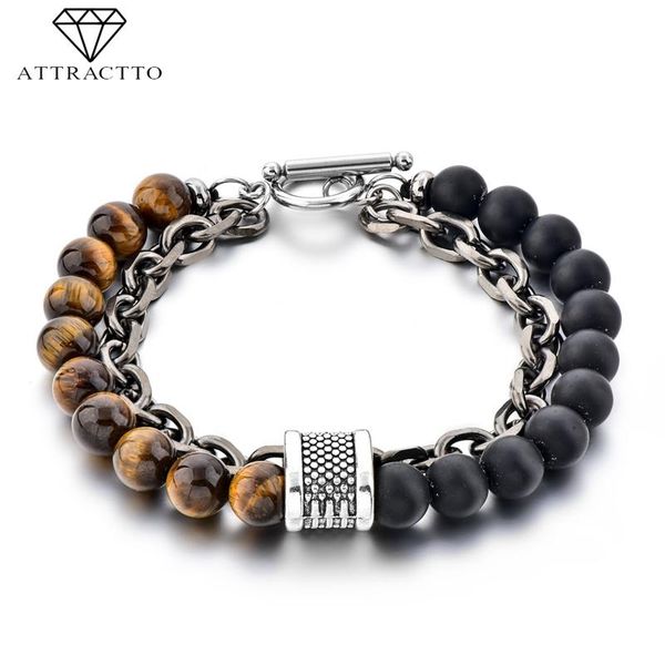 

link, chain attractto unique natural tiger eye bracelets bangles for women men stainless steel bracelet handmade jewelry sbr190038, Black