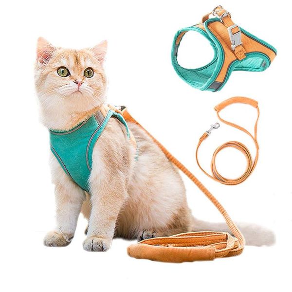 

cat collars & leads reflective harness and leash set mesh kitten puppy dogs vest walking lead for small cats pet clothes supplies