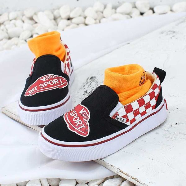 Scarpe di tela per bambini primavera bambino one-step moda semplice plaid tendenza ragazzo e ragazza sneakers bambini tela di grandi dimensioni 38 210713