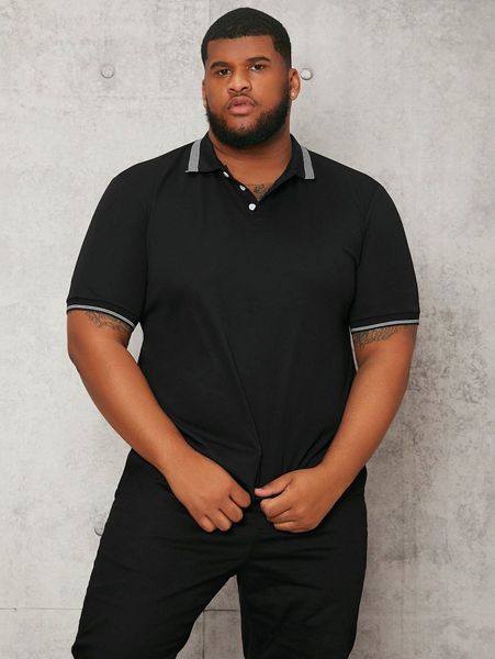 

extended sizes men striped trim polo shirt b4jx#, White;black