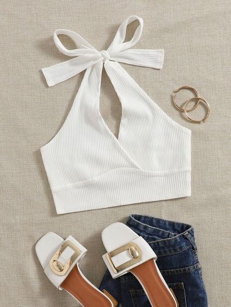 

rib-knit halter q2ki#, White