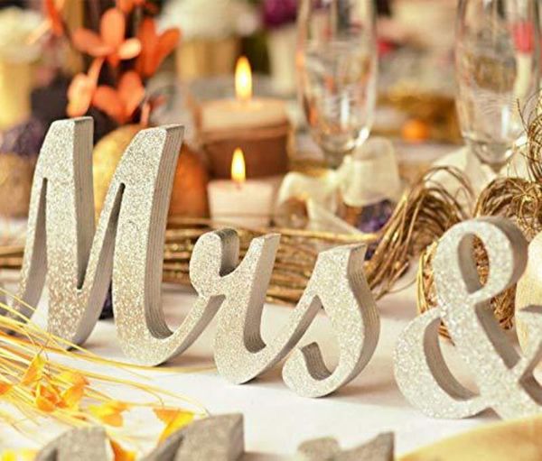 

party decoration wooden mr & mrs wedding sign gold glitter letter table sweetheart decorations for signs art craft wood