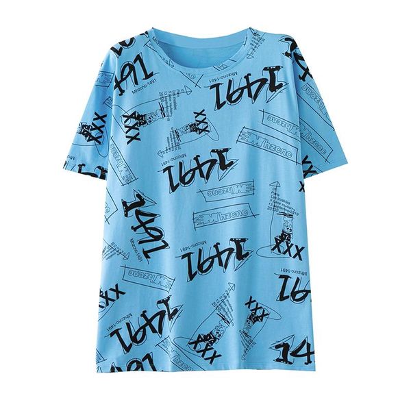

women's t-shirt elegant korean style t-shirts for women loose short sleeve round neck printed ladies tee oversize clothes, White