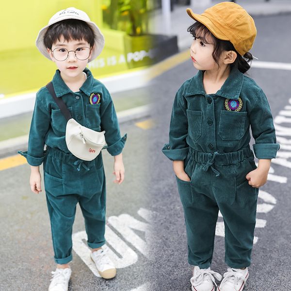 

INS hot baby boys and girls suit 1-7 years old cotton Corduroy badge 2-piece suit kids clothing boys clothes kids clothes, Green