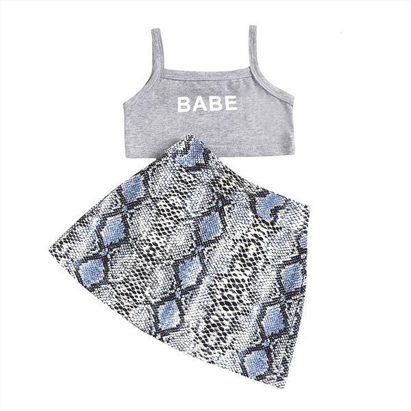 

infant kids bbay girls clothes set, letter print sleeveless square collar cropped snakeskin short skirt 1 5y, White