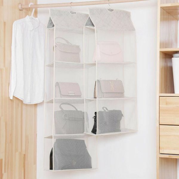 

storage boxes & bins 2/3/4 layers purse hanging bag single side transparent handbag holder folding shelf organizer closet hanger