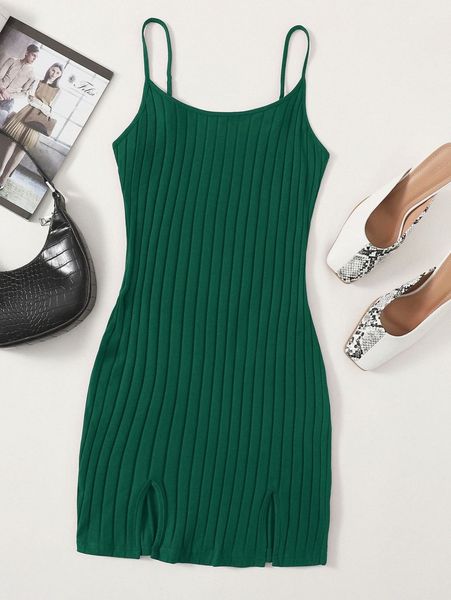 

ribbed cami -slit bodycon mini dress p3pf#, Black;gray